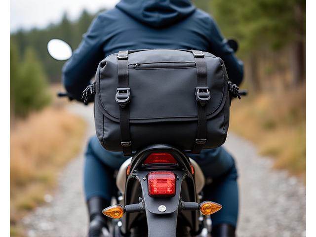 Venture Tail Bag, securely strapped to the passenger seat of an adventure bike.