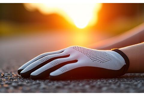 Lightweight, breathable summer motorcycle gloves on a sunny road.
